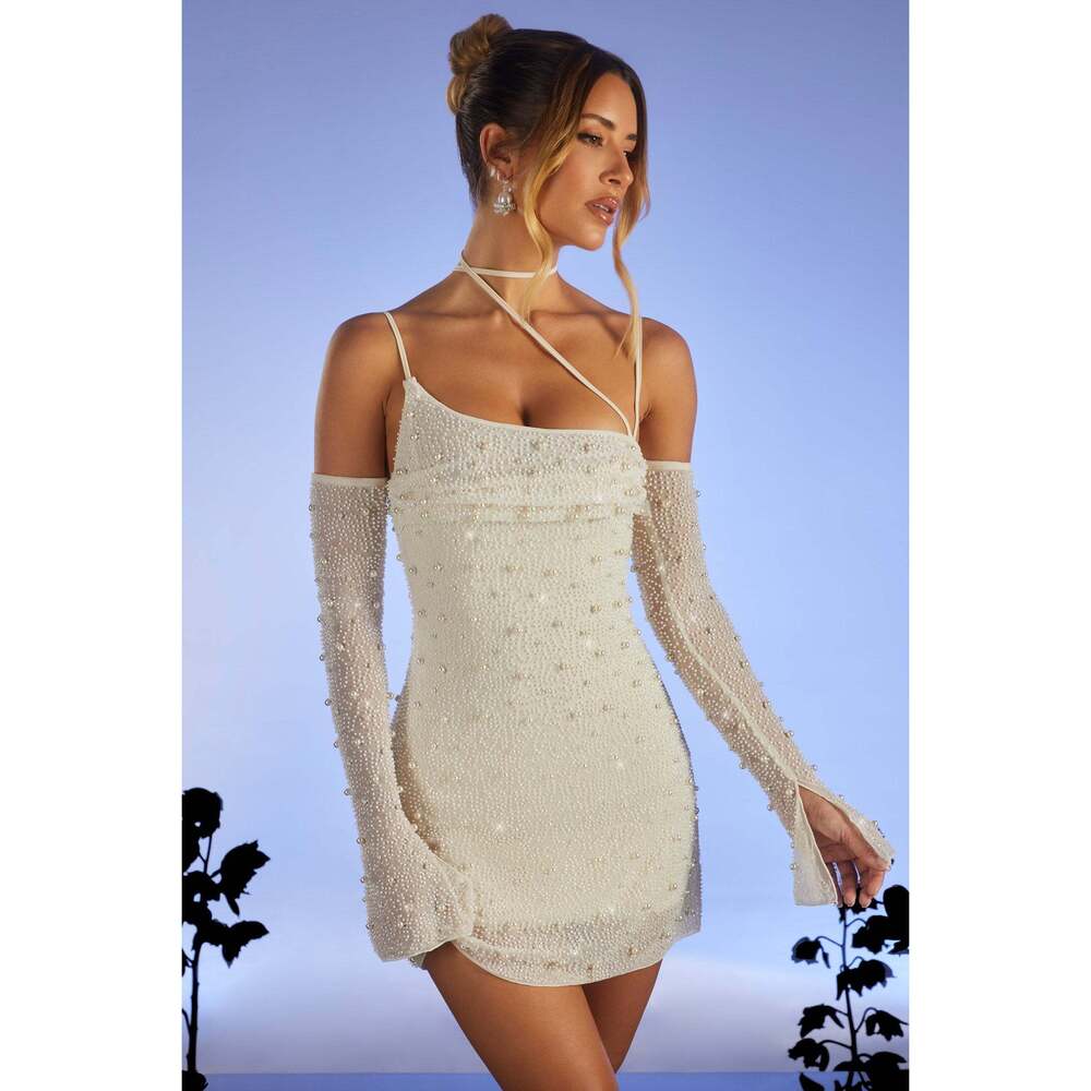 Oh Polly Embellished Asymmetric Corset Mini Dress in Ivory 0